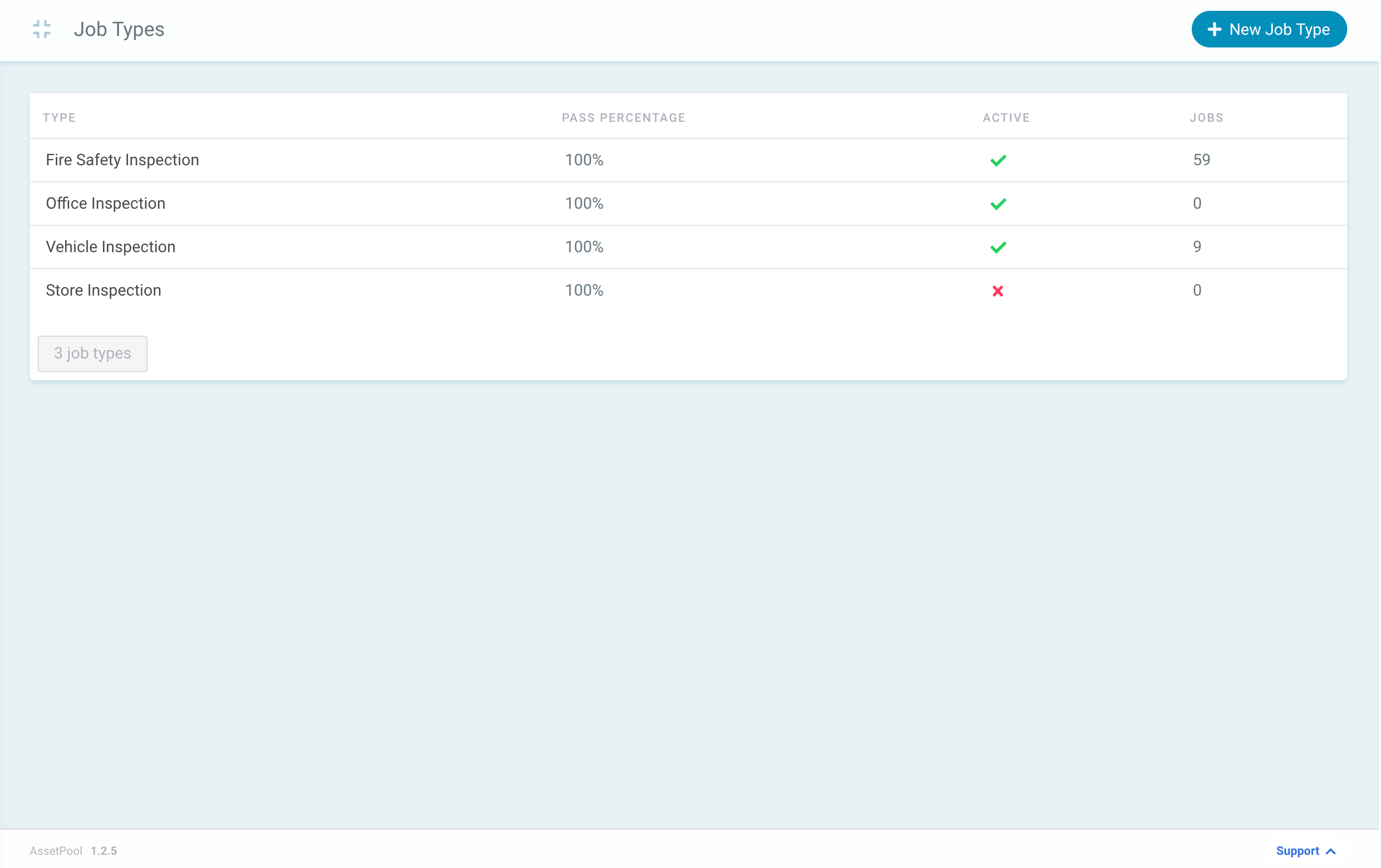 Assetpool Job Types Screen