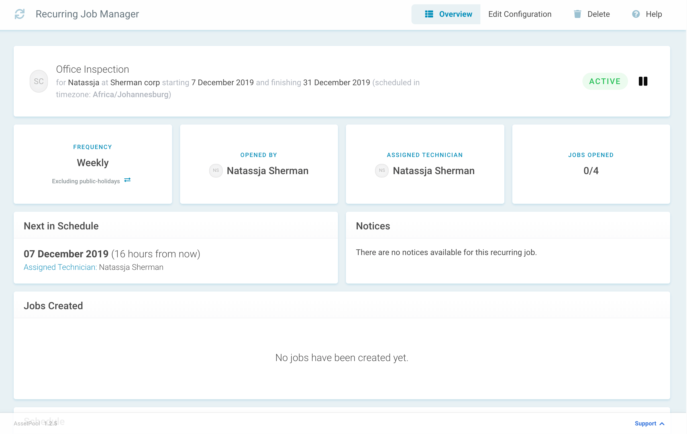 Assetpool Recurring Job Schedule Approved