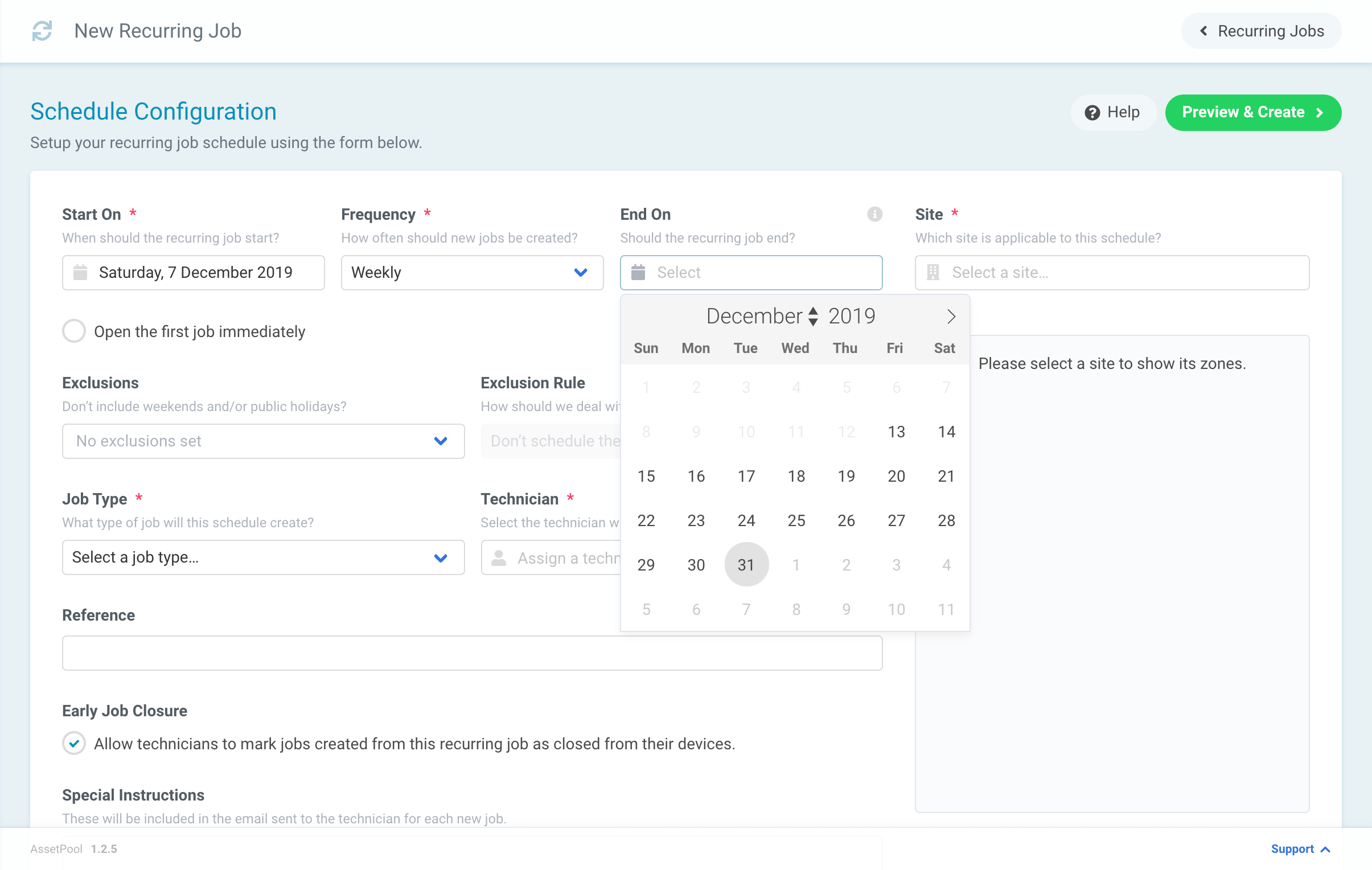 Assetpool Recurring Job End Date