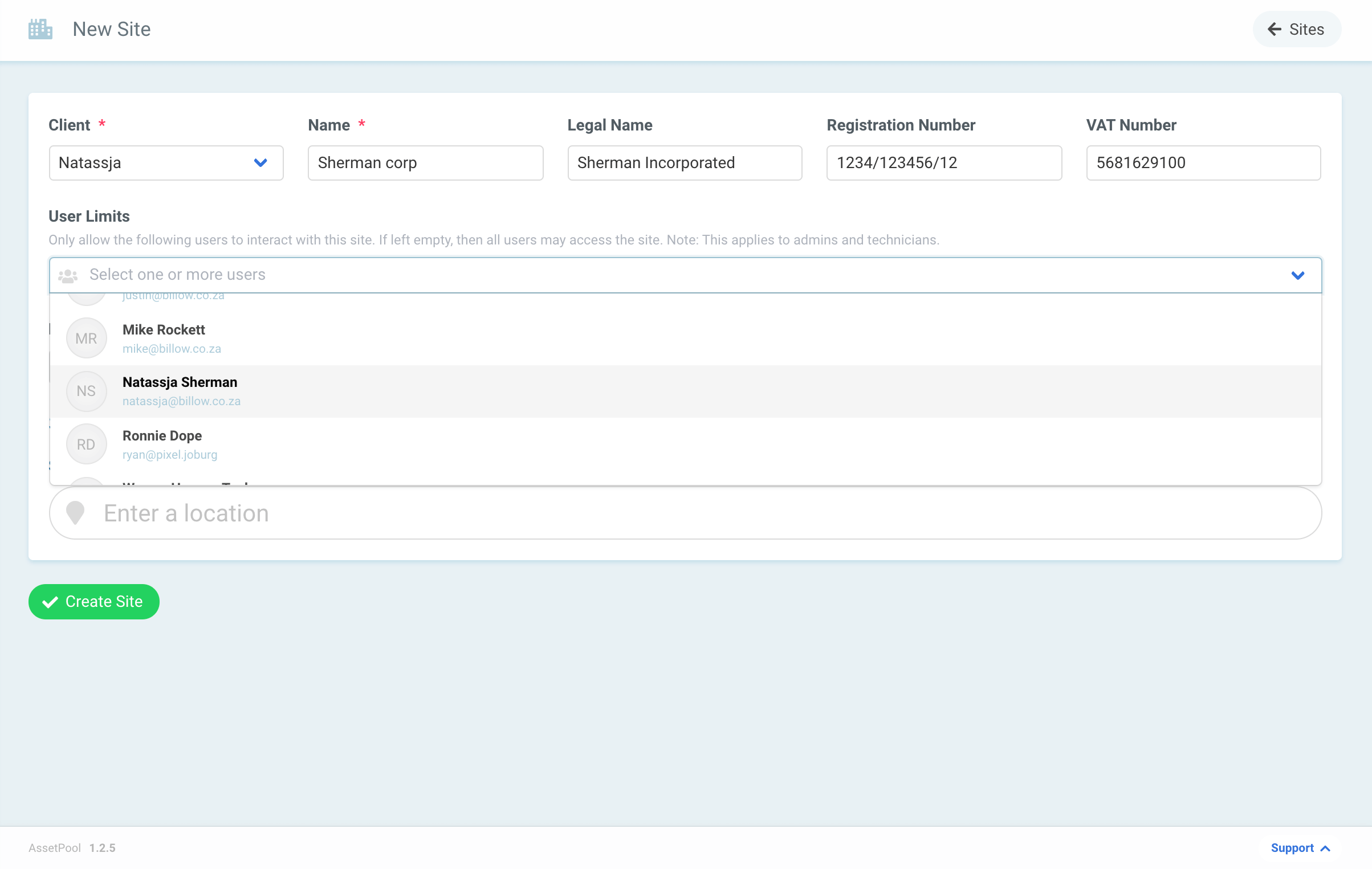 Assetpool Site User Limits