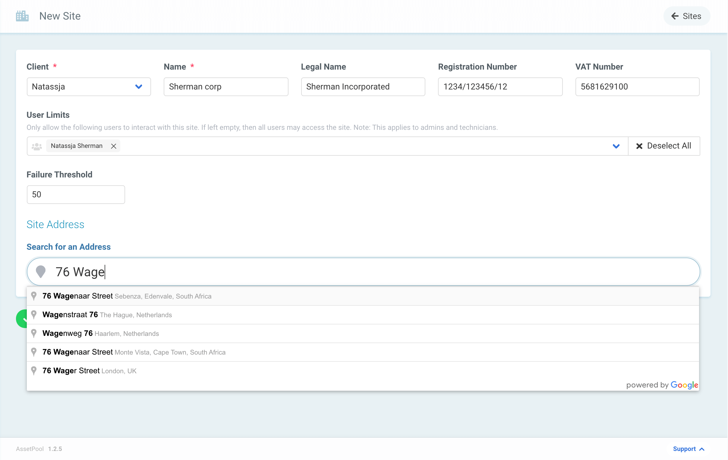 Assetpool Site Address
