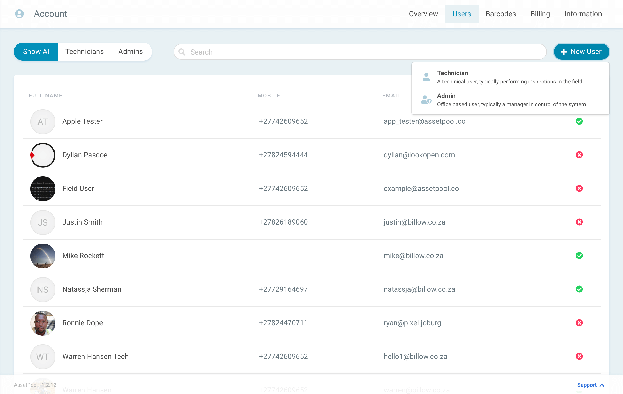 assetpool new admin user
