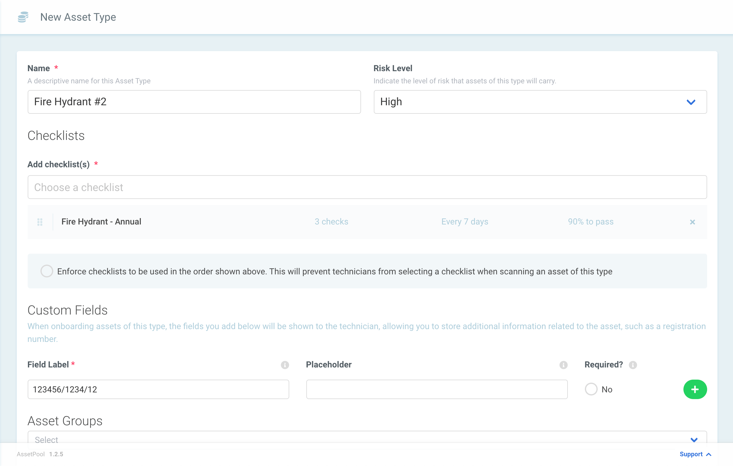 Assetpool Asset Type Custom Fields