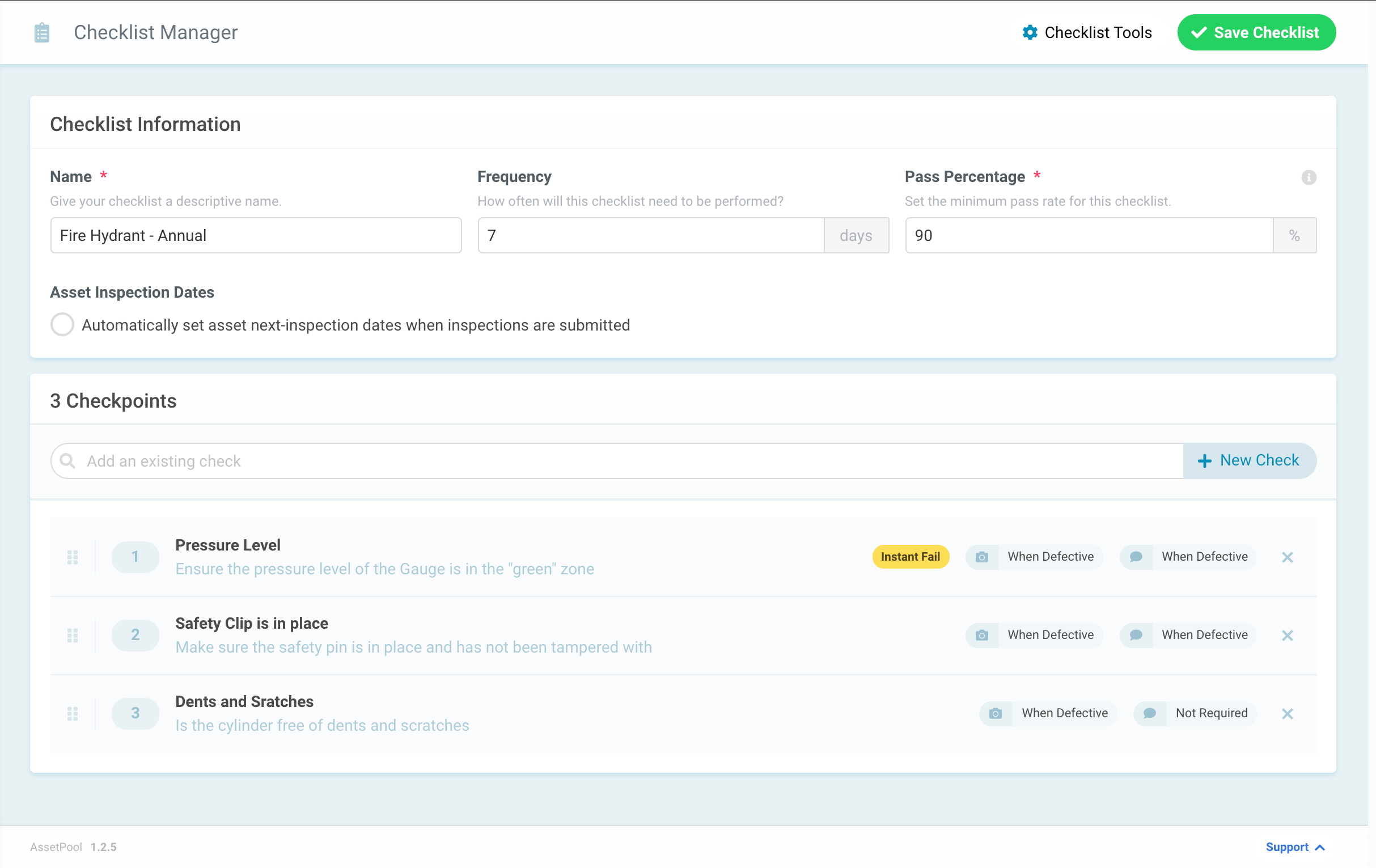 AssetPool Checklist Checkpoints
