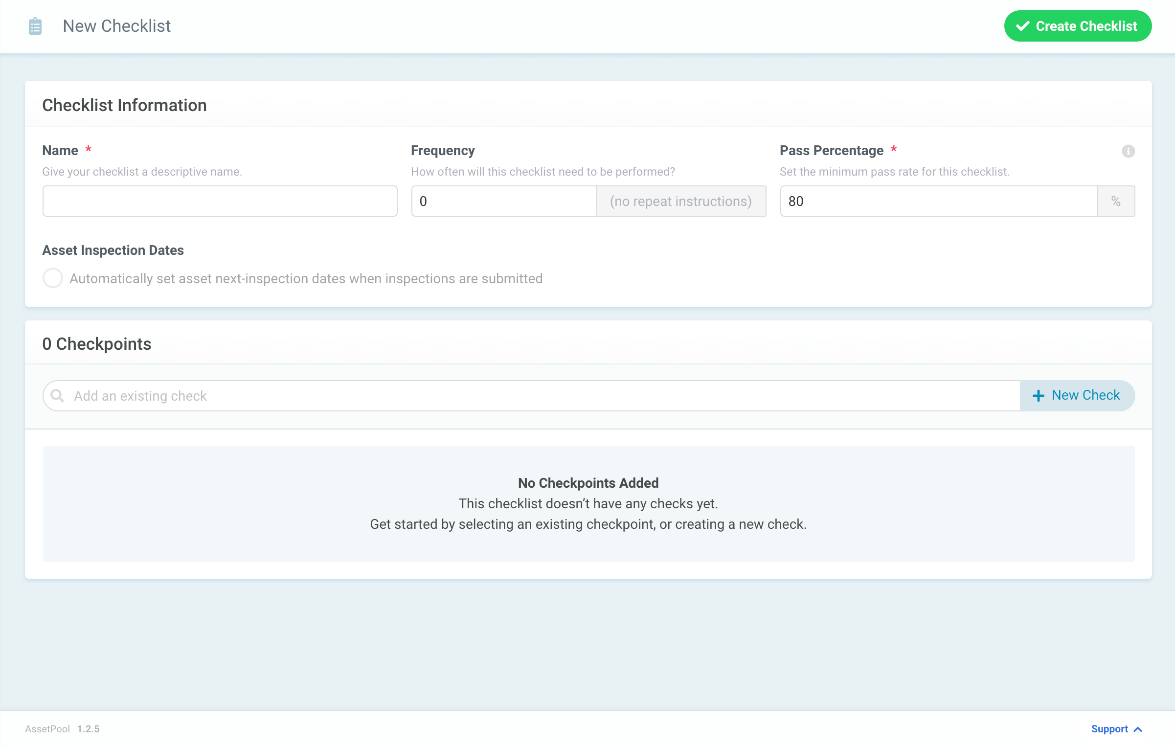 Assetpool Create Checklist