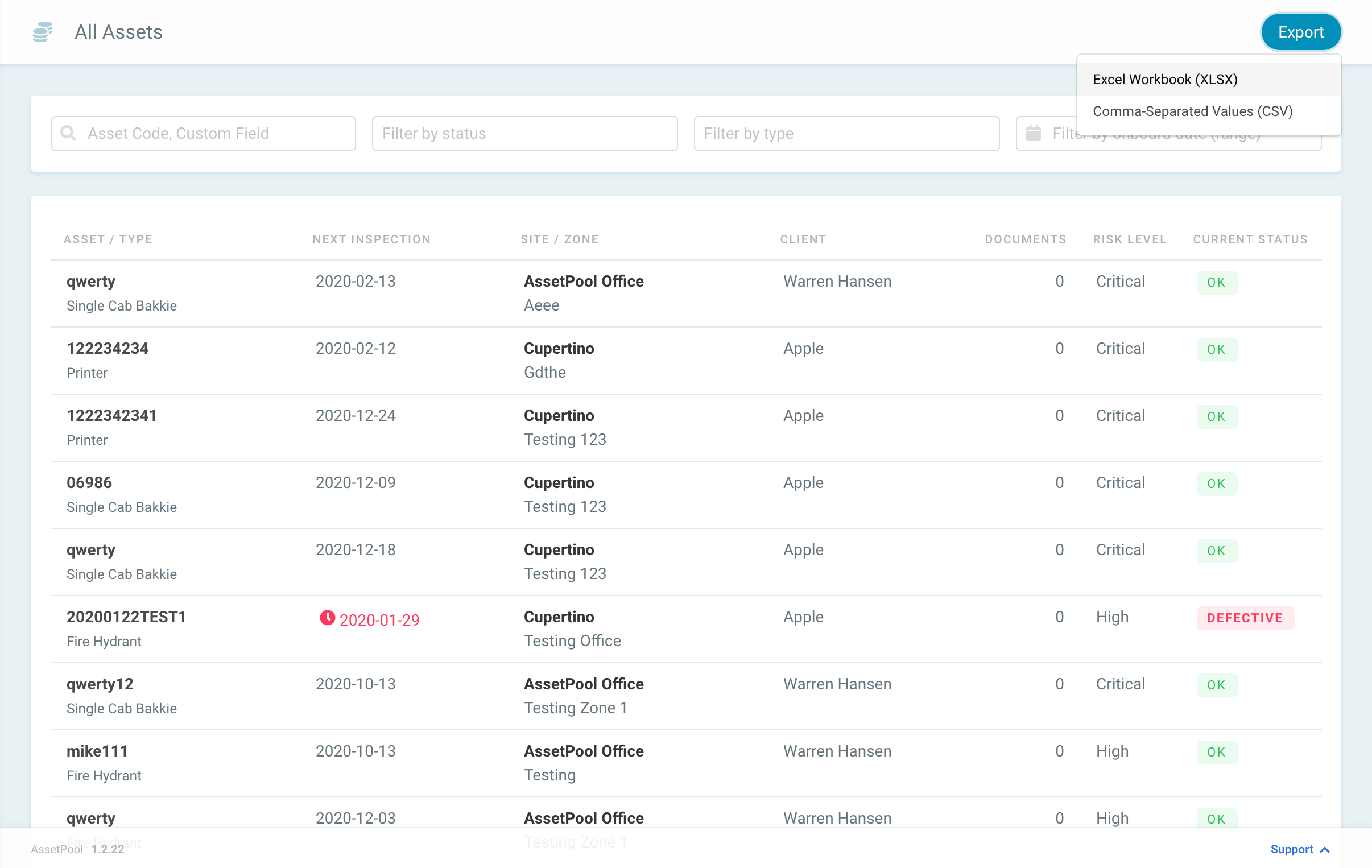 Assetpool Asset Export Excel Workbook
