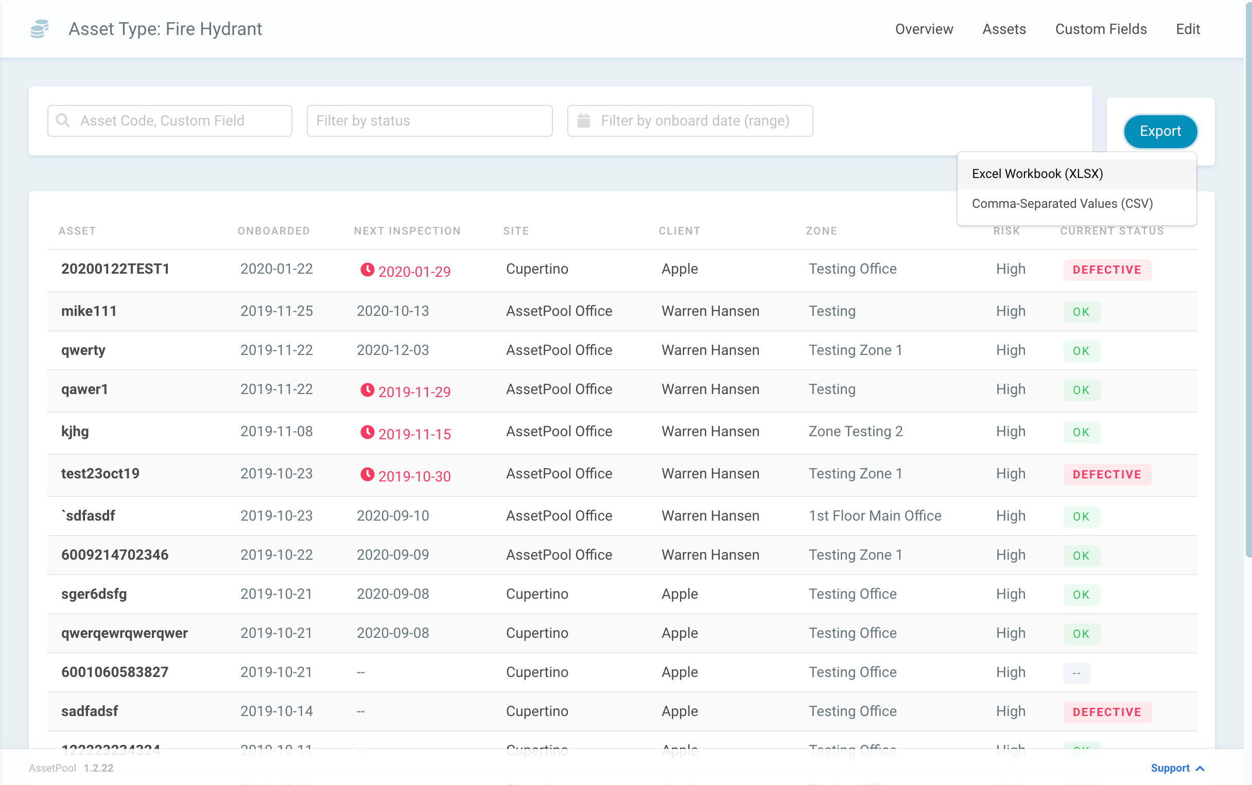 Assetpool Asset Excel Workbook Export