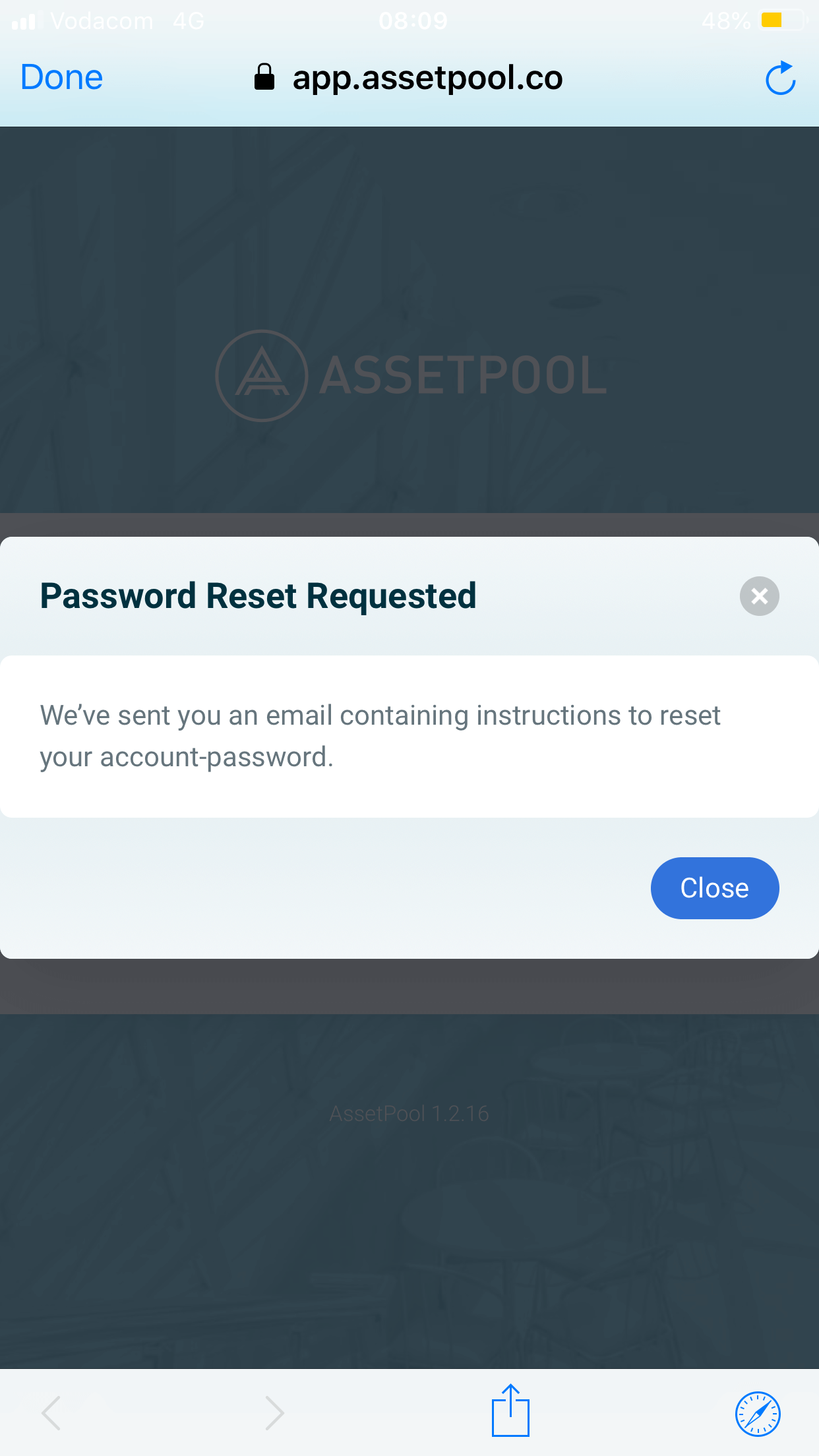 assetpool password reset mail