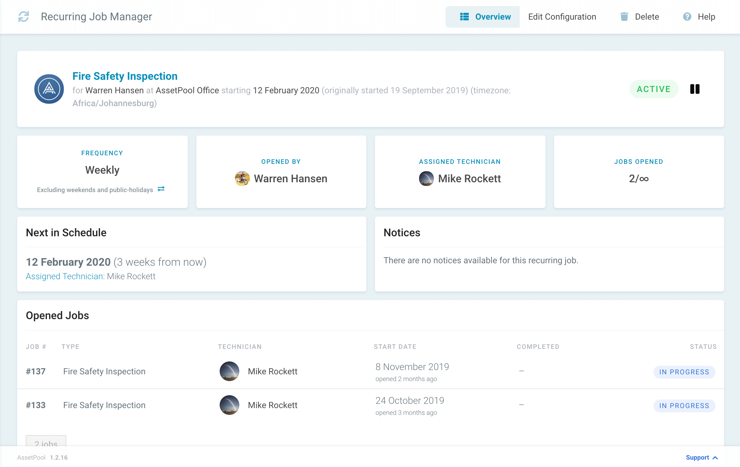 Assetpool Edit Recurring Job
