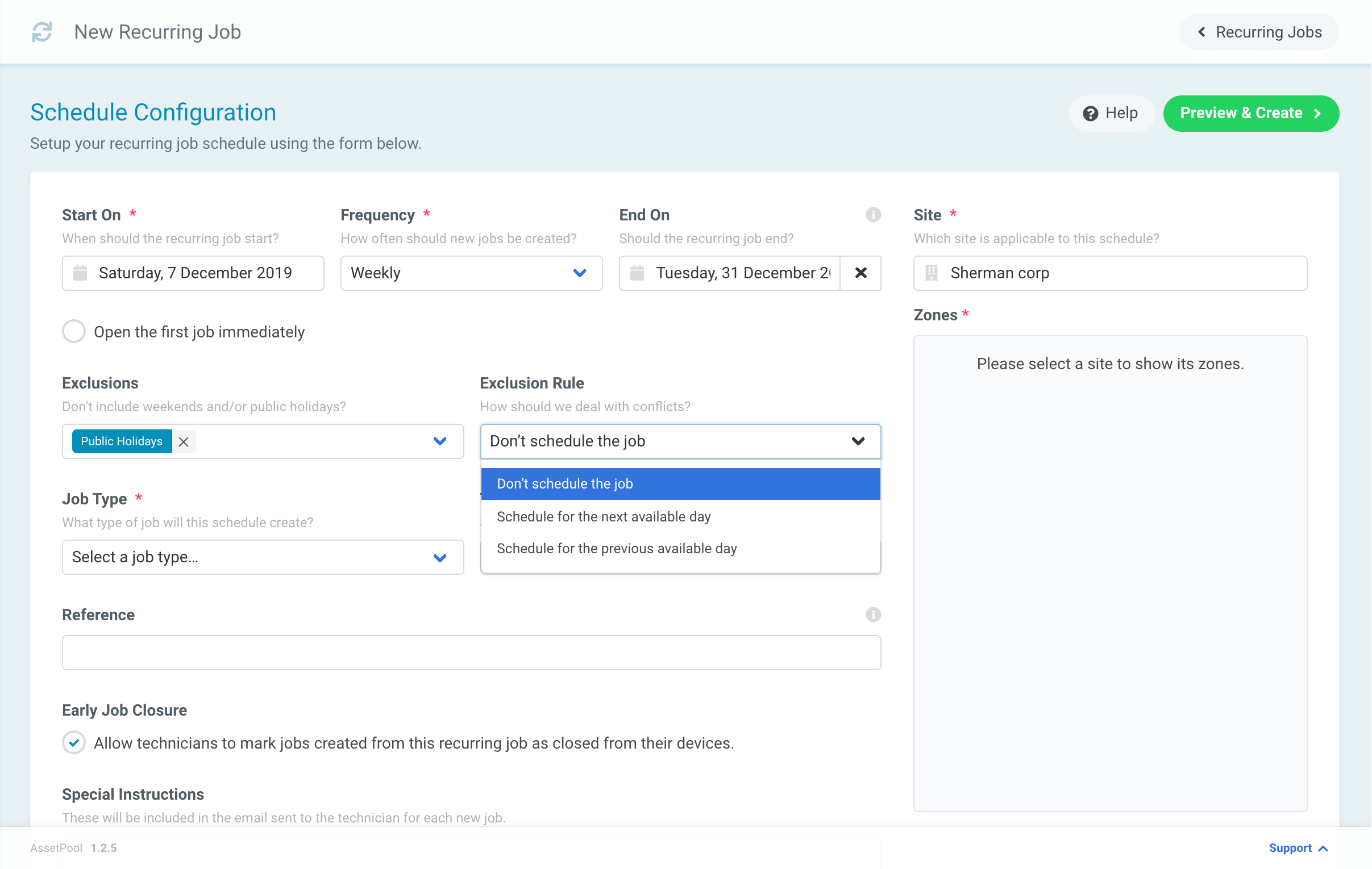 Assetpool Recurring Job Exlusion Rule