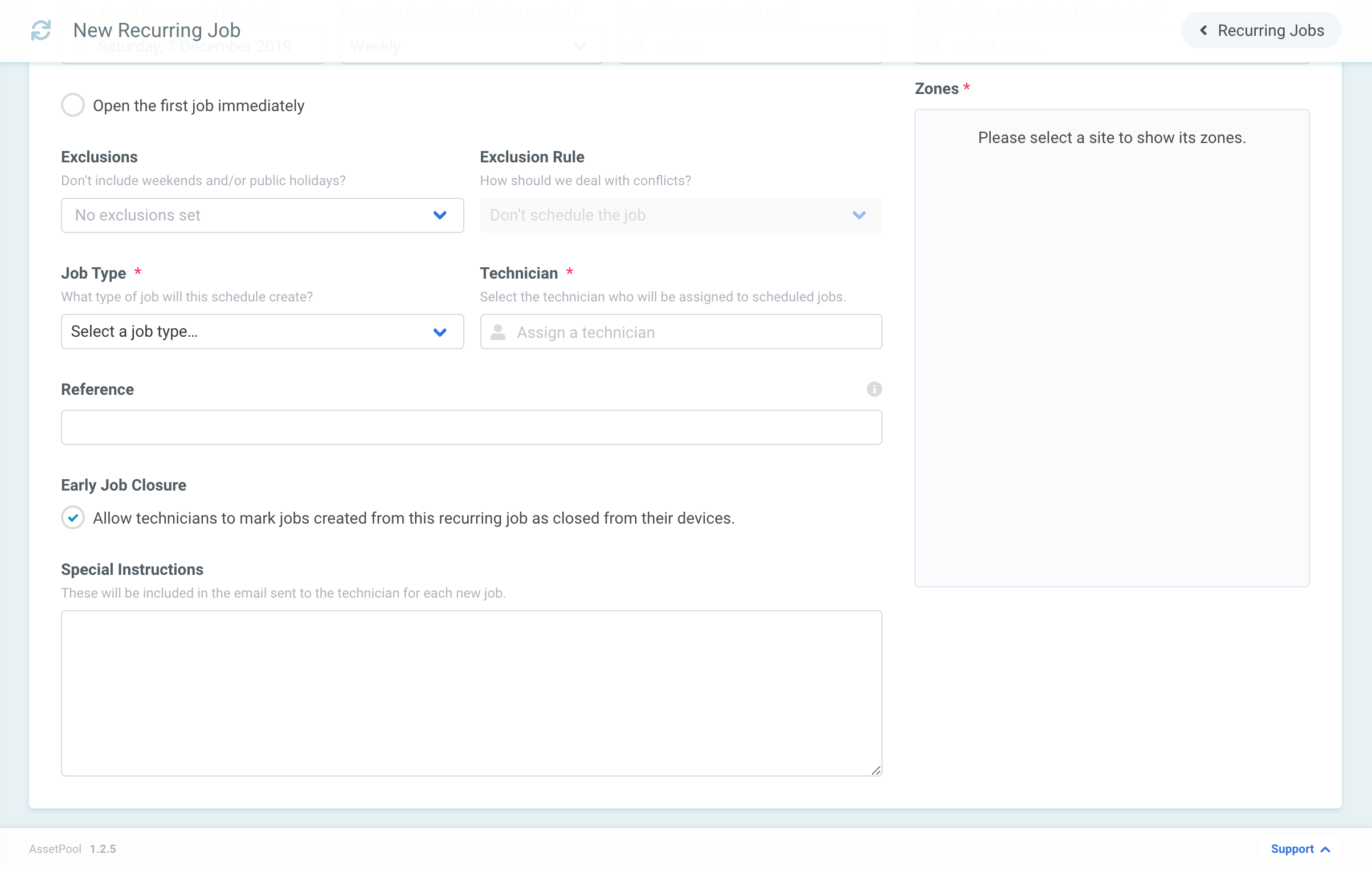 Assetpool Recurring Job Deatils