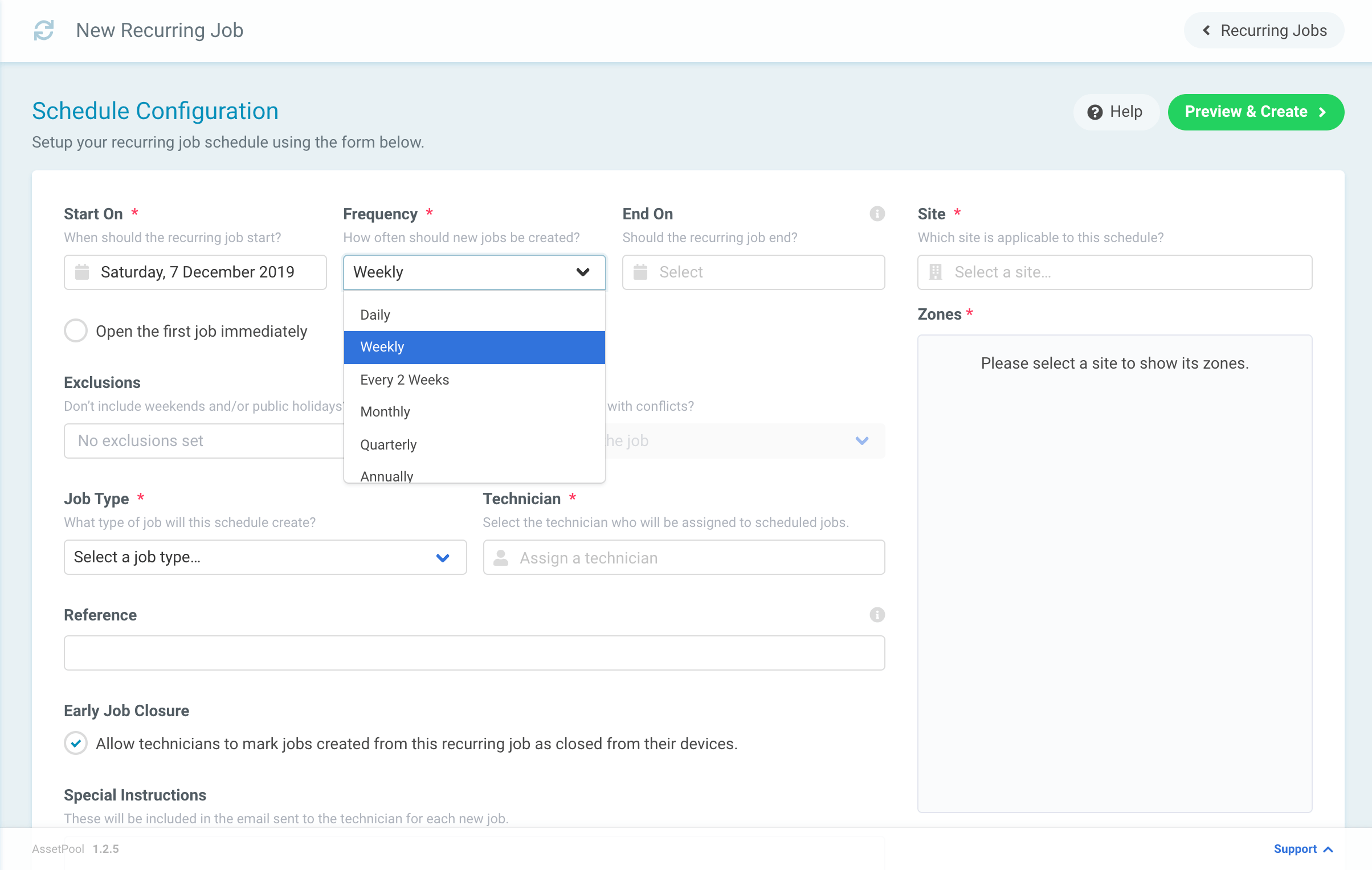 Assetpool Recurring Job Schedule