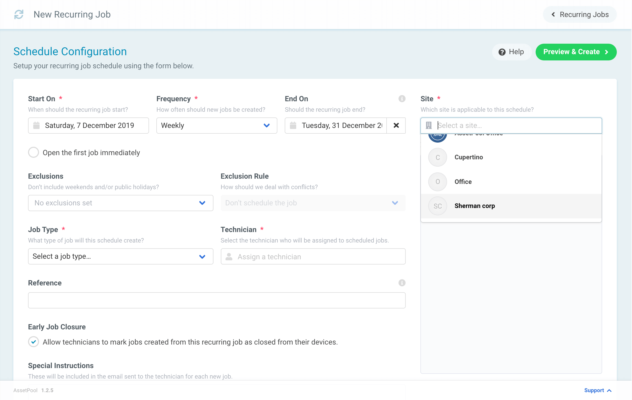 Assetpool Recurring Job Zones