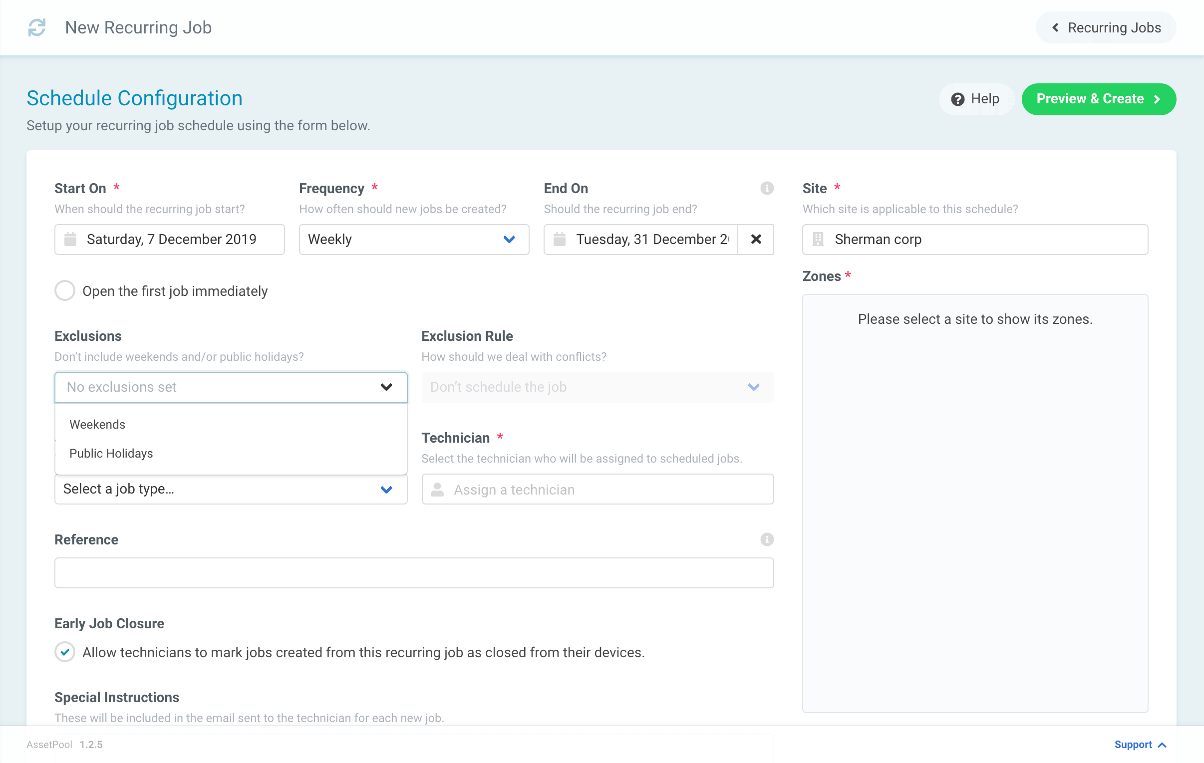 Assetpool Recurring Job Open
