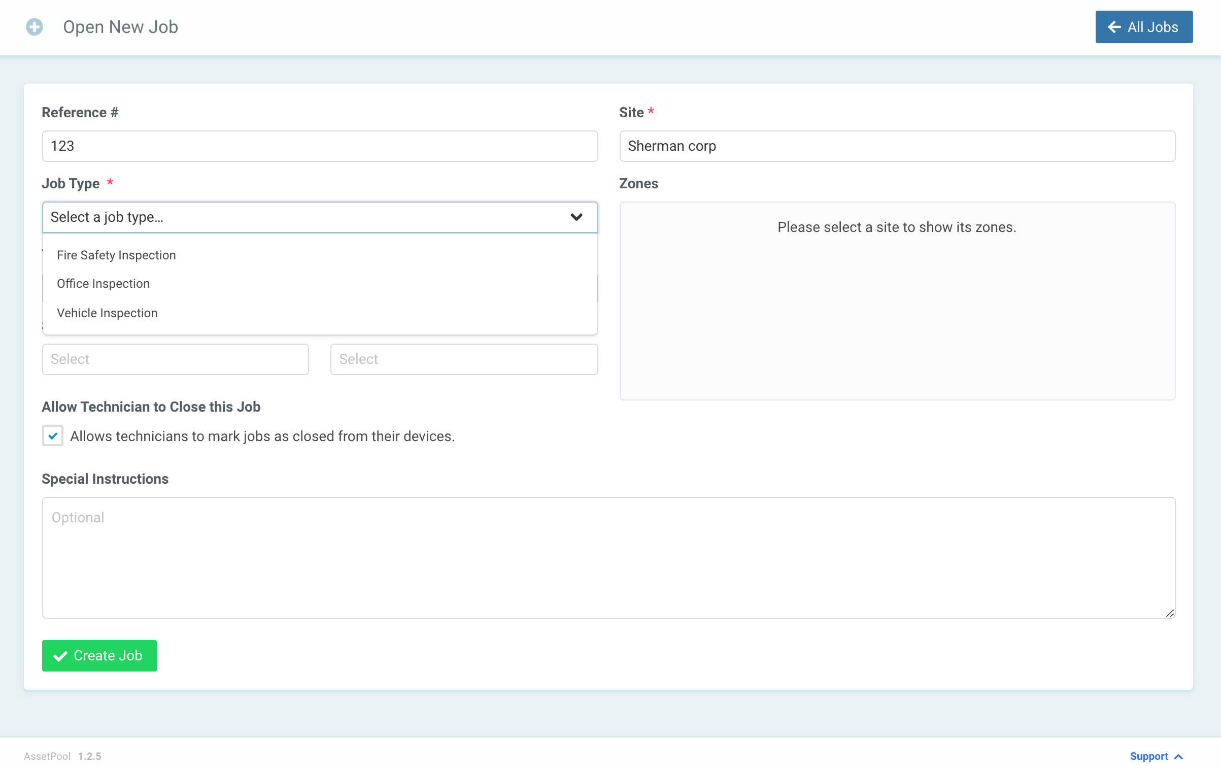 Assetpool Single Job Type